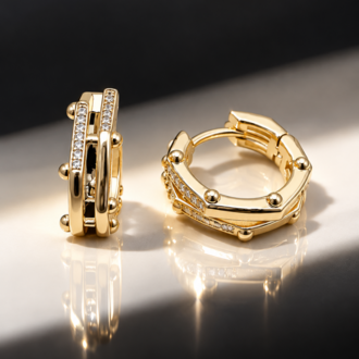 Geometrik Zirkon Taşlı Gold Halka Küpe – Altın Renk, Kararmaz