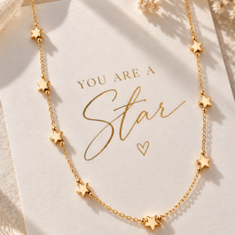 Kolye 14K Gold 45+5 cm – Minimal Yıldız Figürlü İnce Zincir, Kararmaz