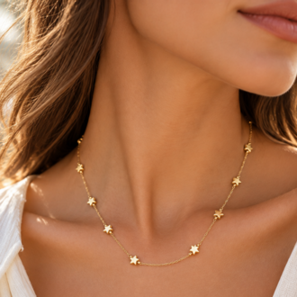 Kolye 14K Gold 45+5 cm – Minimal Yıldız Figürlü İnce Zincir, Kararmaz