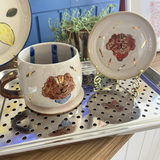 Stoneware Köpüşlü Kupa + Tabak Set