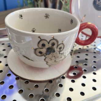 Stoneware Kedili Kupa / Kırmızı