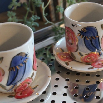 Kuşlu Fincan + Tabak Set (1 adet)