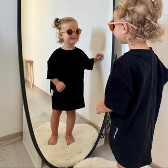 Çocuk Oversize Siyah Basic Tişört – %100 Pamuk Unisex