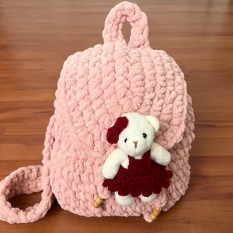 Çocuk Çanta – Pembe , 30x27 cm – Alize Puffy, El Örgüsü