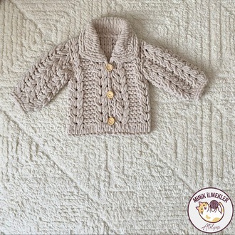 Bebek Hırka – Fil Dişi, 1 Yaş – Alize Puffy, El Örgüsü
