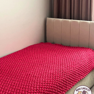 Tek Kişilik Battaniye – Fuşya Pembe, 150x200 cm – Alize Puffy, El Örgüsü