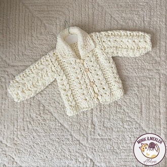 Bebek Hırka – Krem, 1 Yaş – Alize Puffy, El Örgüsü