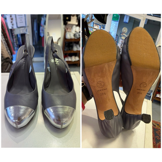 Chanel gri arkası açık stiletto 39.5