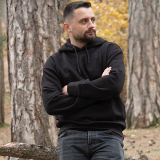 minimal X design Siyah Kapşonlu Sweatshirt - Yüksek Gramajlı Kalın Kumaş