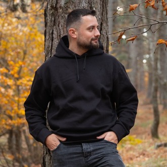 minimal X design Siyah Kapşonlu Sweatshirt - Yüksek Gramajlı Kalın Kumaş