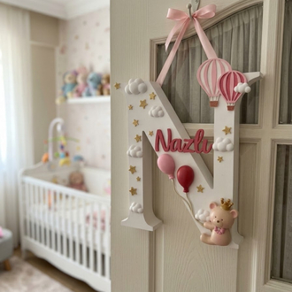 Kişiye özel balonlu ayı figürlü harf (N)