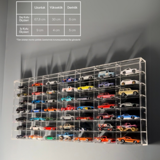 49’lu Kapaklı Pleksi 1/64 Arabalar için Diecast Model Araç Sergileme Rafı