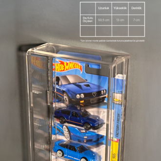 10’lu Kapaklı Pleksi Hot Wheels Diecast Araba Kartonetleri İle Dikey Araç Sergileme Rafı