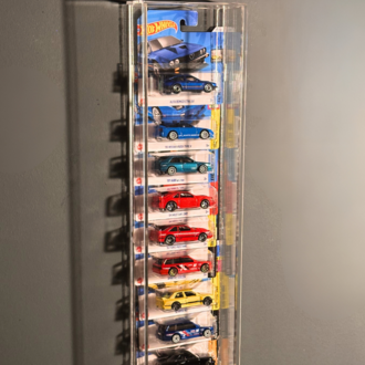10’lu Kapaklı Pleksi Hot Wheels Diecast Araba Kartonetleri İle Dikey Araç Sergileme Rafı