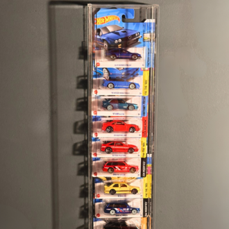 10’lu Kapaklı Pleksi Hot Wheels Diecast Araba Kartonetleri İle Dikey Araç Sergileme Rafı
