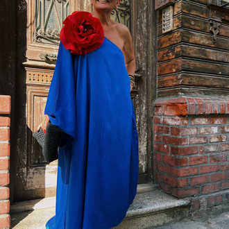 Saks gelincik elbise