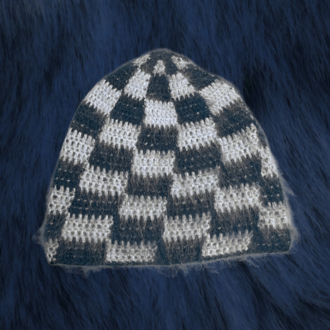 Checkered Mohair Brushed Beanie