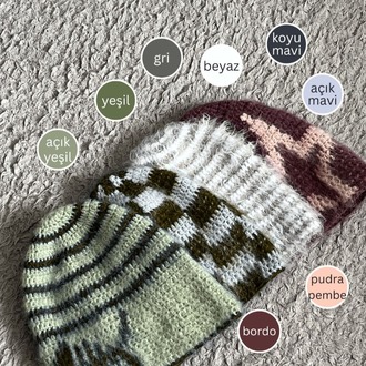 Checkered Mohair Brushed Beanie