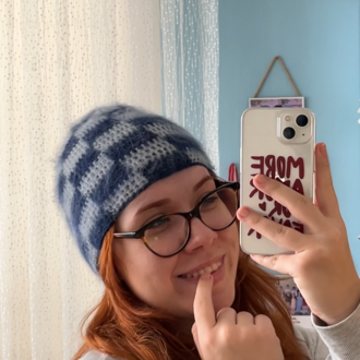 Checkered Mohair Brushed Beanie