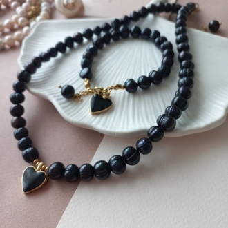 ' SİYAH İNCİ KALP SET '