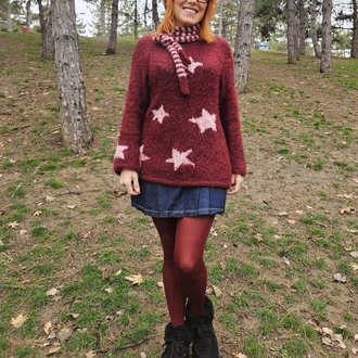 Yıldız figürlü bere, çizgili atkı takım