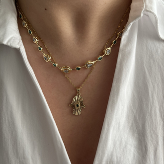 Zümrüt taşlı kolye-Choker kolye seti