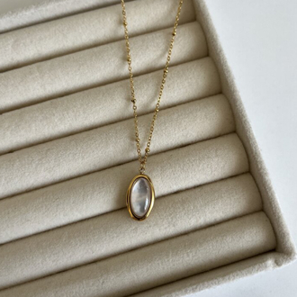 Oval Ay Taşlı Vintage Kolye | Çelik