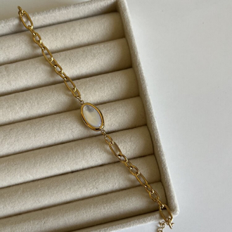 Oval Ay Taşlı Vintage Bileklik | Çelik