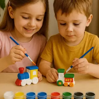 6 Adet (3D) Sevimli Tren Figürlü Taş Boyama Seti Çocuk Gelişimi Etkinlik