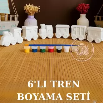 6 Adet (3D) Sevimli Tren Figürlü Taş Boyama Seti Çocuk Gelişimi Etkinlik