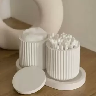 Dekoratif Tabak 2'li Beton Kulak Pamuğu & Pamuk Organizeri & Altlığı Banyo Seti Pamuklu