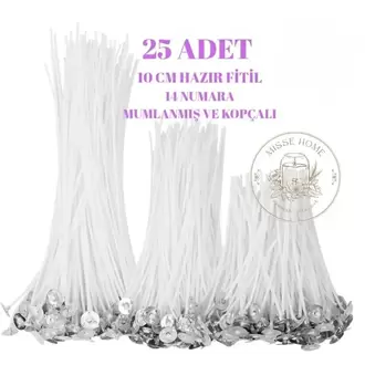 Çıtçıtlı Kopçalı Mumlanmış 10 cm %100 Pamuk 25 Adet Hazır Mum Fitili