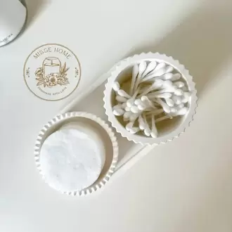 Dekoratif Tabak 2'li Beton Kulak Pamuğu & Pamuk Organizeri & Altlığı Banyo Seti Pamuklu