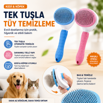 Kedi Köpek Tüy Toplama Tarağı | Otomatik Temizlenen Pet Fırçası