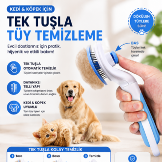 Kedi Köpek Tüy Toplama Tarağı | Otomatik Temizlenen Pet Fırçası