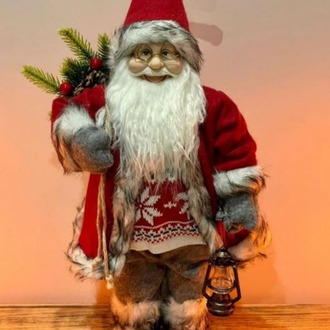 45cm Noel Baba, Kırmızı Beyaz Tonlarında, Kar Taneli Kıyafetli