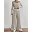 Uzun Kollu Crop Bluz ve Geniş Paça Pantolon İkili Kadın Takım - Kaşkorse Kumaş