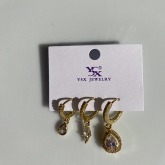 YSX Jewelry Su Damlası Üçlü Küpe Seti
