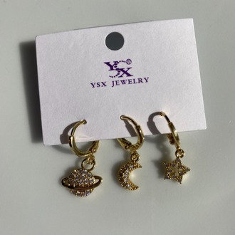 ✨ YSX Jewelry Satürn Ay Yıldız Üçlü Küpe Seti