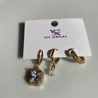 YSX Jewelry Taş Detaylı Üçlü Küpe Seti