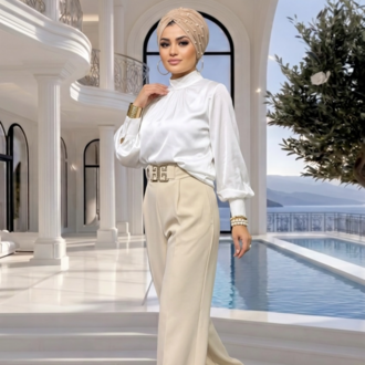 Bej Kemerli Pantolon
