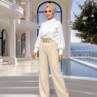 Bej Kemerli Pantolon