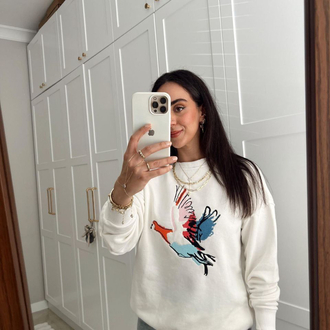 Orj marka kuş detaylı sweat 