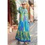 Floral Patterned Indigo Blue Hijab Dress 18235IM