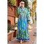 Floral Patterned Indigo Blue Hijab Dress 18235IM