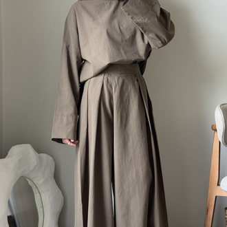 Keten Oversize Takım / kahve 
