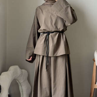 Keten Oversize Takım / kahve 