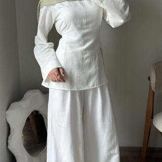 Yırtmaçlı pantolon takım / beyaz