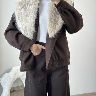 Kürklü düğmeli kaşe mont / acı kahve