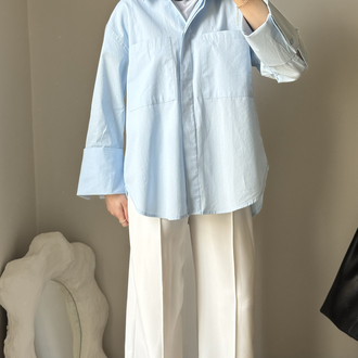 Oversize poplin gömlek / bebe mavi 